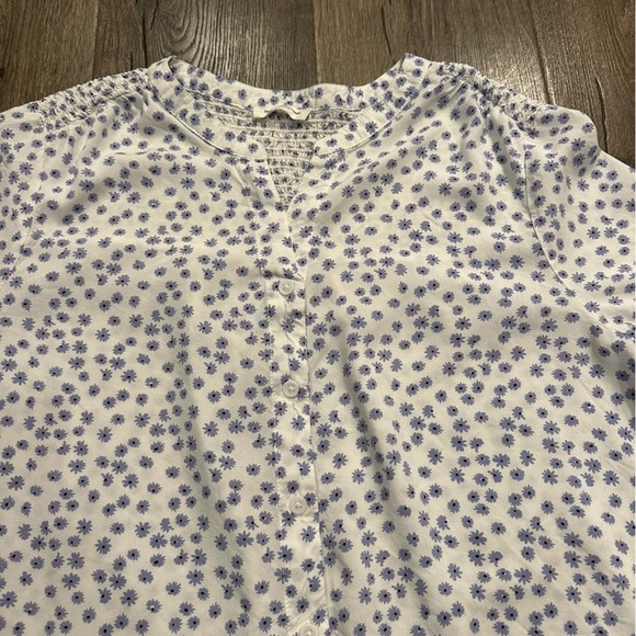 Beach Lunch Lounge Blouse Top Ditsy Blue Floral Flowy Cottagecore Button Up Sz L - Picture 5 of 12